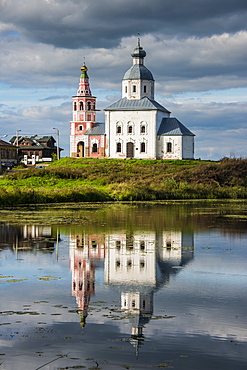 Abandonded church reflecting in the Kamenka River in the UNESCO World Heritage Site, Suzdal, Golden Ring, Russia, Europe 