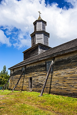 The wooden church of Nercon, UNESCO World Heritage Site, Chiloe, Chile, South America 