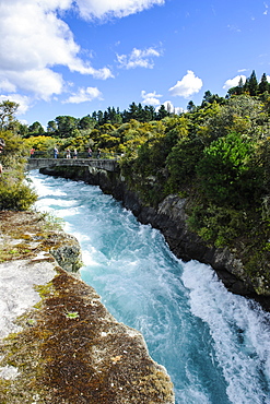 Narrow chasm leading in the Huka falls on the Waikato River, Taupo, North Island, New Zealand, Pacific