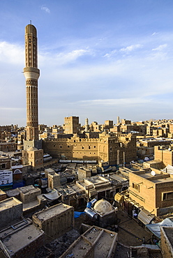 View at sunset over the Old Town, UNESCO World Heritage Site, Sanaa, Yemen, Middle East