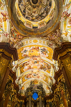 Frescoed ceiling of the church, Melk Abbey, Benedictine abbey, Melk, Wachau Cultural Landscape, UNESCO World Heritage Site, Danube, Wachau, Austria, Europe