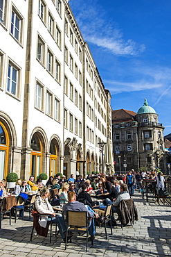 Open air cafe in the center of Bayreuth, Upper Franconia, Bavaria, Germany, Europe