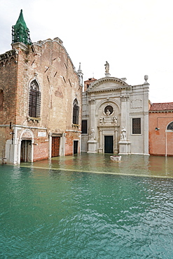 High tide in Venice in November 2019, Church of the Abbey of Misericordia, Venice, UNESCO World Heritage Site, Veneto, Italy, Europe
