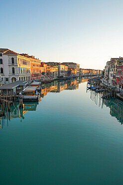 Reflections of the buildings in the calm water of the Grand Canal during Coronavirus lockdown, Venice, UNESCO World Heritage Site, Veneto, Italy, Europe