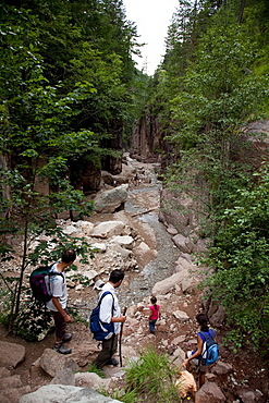 Geoparc Bletterbach, big gorge dug in the rock, in Aldein, Bolzano province, South Tyrol, Italy, Europe