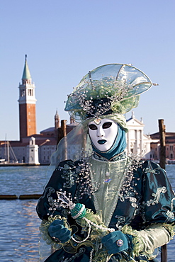 Mask at Venice Carnival in St. Mark's Square, Venice, Veneto, Italy, Europe