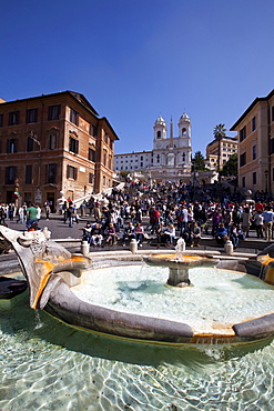 Barcaccia fountain, Spanish Steps and Piazza di Spagna, Rome, Lazio, Italy, Europe