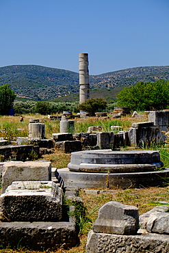 The Temple of Hera, Heraion of Samos, UNESCO World Heritage Site, Samos, North Aegean Islands, Greek Islands, Greece, Europe