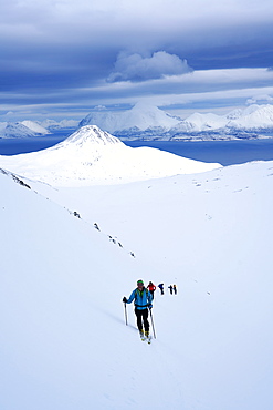 Ski touring in the Lyngen Alps, Lyngen peninsula, Troms County, Norway, Scandinavia, Europe