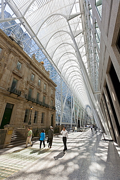 Pedestrians walking through the galleria atrium, Brookfield Place, previously known as BCE Place, Toronto, Ontario, Canada, North America