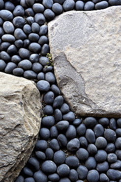 Stepping stone detail in a traditional Japanese landscape garden, Japan