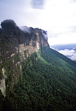 Aerial image of tepuis showing Mount Auyantepui (Auyantepuy) (Devil's Mountain), Venezuela, South America