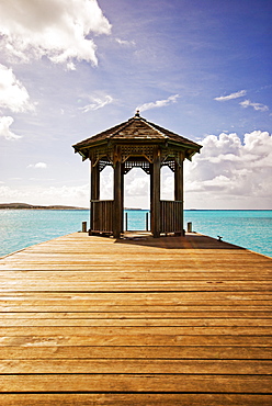 A jetty stretches out into the Caribbean Sea, Antigua, Leeward Islands, West Indies, Caribbean, Central America