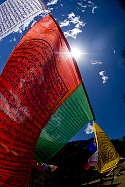 Prayer flags near Thimpu, Bhutan, Asia