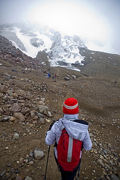 Mountain climbers ascend Cayambe volcano, Ecuador, South America