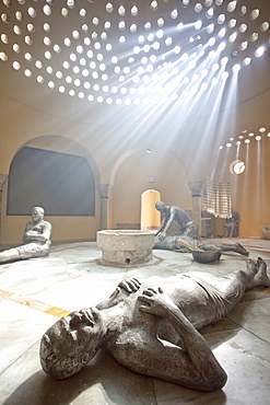 Ancient Turkish Hammam in Akko, now a museum, with bronze figures, Israel, Middle East