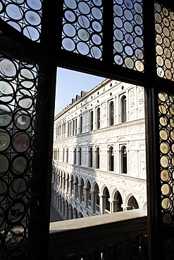 Looking through a window in the Doge's Palace, Venice, Veneto, Italy, Europe