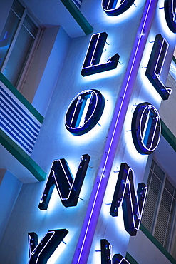 Colony Hotel neon sign, South Beach, Miami, Florida, United States of America, North America