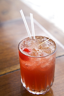 Classic rum punch sprinkled with nutmeg, Grenada, West Indies, Central America