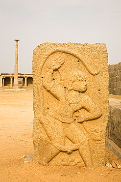 A bas relief tablet showing the Hindu monkey god Hanuman, Hampi, UNESCO World Heritage Site, Karnataka, India, Asia