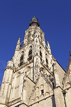 Spire of the Late Gothic Grote Kerk (Onze Lieve Vrouwe Kerk) (Church of Our Lady) in Breda, Noord-Brabant, Netherlands, Europe