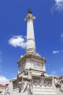 Portuguese King Dom Pedro IV monument, Dom Pedro IV Sqaure (Rossio Square), in the Baixa district, Lisbon, Portugal, Europe