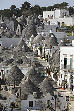The cone-shaped roofs of trulli houses in the Rione Monte district, UNESCO World Heritage Site, Alberobello, Apulia, Italy, Europe