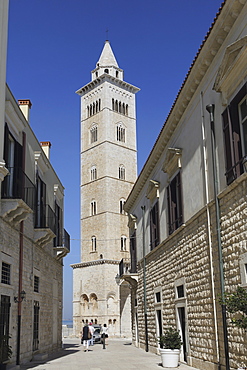 The 60 metre tall bell tower of the Cathedral of St. Nicholas the Pilgrim (San Nicola Pellegrino) in Trani, Apulia, Italy, Europe