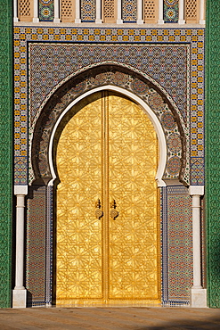 Ornate bronze doorway, Royal Palace, Fez el-Jedid, Fez, Morocco, North Africa, Africa