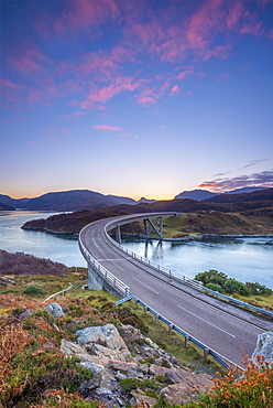 Loch a' Chairn Bhain, Kylesku, Kylesku Bridge, landmark on the North Coast 500 Tourist Route, Sutherland, Highlands, Scotland, United Kingdom, Europe