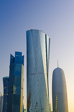 Skyscrapers, left to right Palm Tower, Al Bidda Tower and Burj Qatar, Doha, Qatar, Middle East