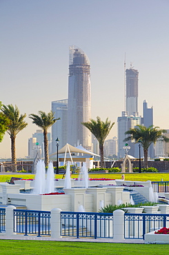 City skyline from the Corniche, Abu Dhabi, United Arab Emirates, Middle East