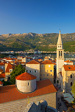 Church of the Holy Trinity (Crkva Sv. Trojice) on left, and Sveti Ivan (Church of St. John), Old Town (Stari Grad), Budva, Montenegro, Europe 