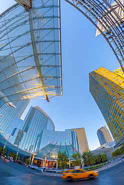 USA, Nevada, Las Vegas, The Strip, City Center, Aria Resort and Casino, Veer Towers on right