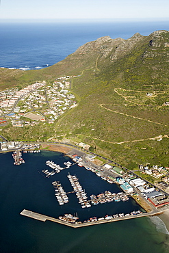 Aerial view of Hout Bay harbour on Cape Town's Atlantic seaboard, Cape Town, South Africa, Africa