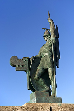 Statue of Ingolfur Arnarson, considered the first settler, Reykjavik, Iceland, Polar Regions