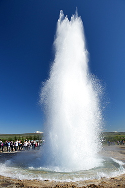 Strokkur geyser erupting in Geysir, southwest region, Iceland, Polar Regions