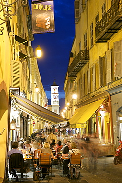 Night-time view of the streets and cafes in the old town, Nice, Provence, Cote d'Azur, French Riviera, France, Mediterranean, Europe