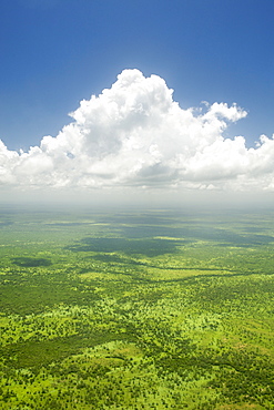 Aerial view of clouds over the coastal plains of northern Mozambique, Africa