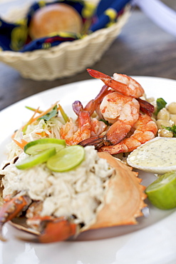 Prawns and crab dish at Guludo Beach Lodge in the Quirimbas National Park in northern Mozambique, Africa