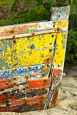 Paintwork on a boat on Ibo island in the Quirimbas archipelago off the coast of northern Mozambique, Africa