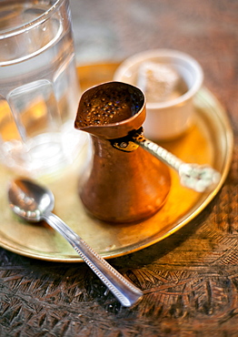 Turkish coffee as served in a cafe in Sarajevo, Bosnia and Herzegovina, Europe