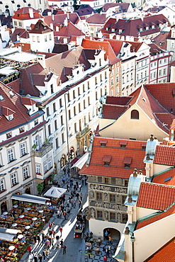 View over Old Town rooftops and parts of Staromestske namesi (Old Town Square), Prague, Czech Republic, Europe