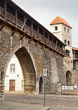 Old town gate and city walls on Suur Kloostri street in Tallinn, UNESCO World Heritage Site, Estonia, Baltic States, Europe