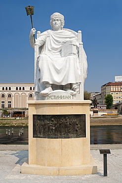 Monument to Byzantine Emperor Justinian I (Justinian the Great) in Skopje, Macedonia, Europe