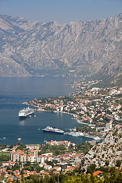 View of Kotor Bay and Kotor town, UNESCO World Heritage Site, Montenegro, Europe