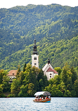 The Pilgrimage Church of the Assumption of Mary on Bled Island in the centre of Lake Bled in northwest Slovenia, Europe