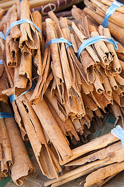 Cinnamon for sale at the market in the village of St. Paul on the French island of Reunion in the Indian Ocean, Africa