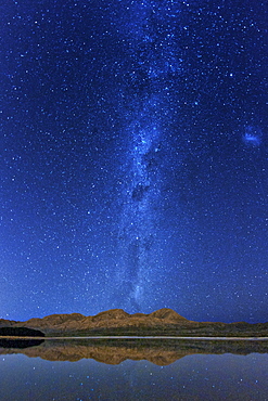 Night view of Steenbras Dam and the Milky Way in the Western Cape Province of South Africa, Africa