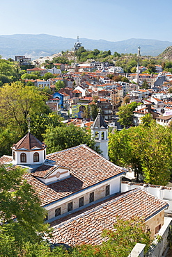 View from the ramparts of the ancient fortress on Nebet Hill in the old town in Plovdiv, the second largest city in Bulgaria, Europe